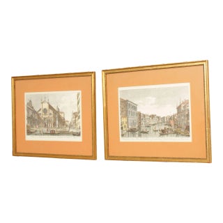 Italian Venetian Pair Art Prints After Giovanni Battista Brustoloni, Custom Framed For Sale
