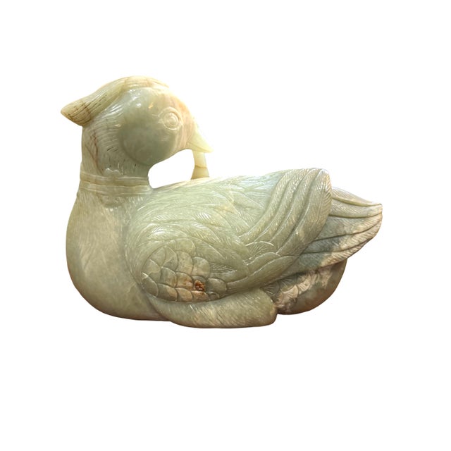 Early 20th Century Early 20th Century Substantial Large Chinese Celadon Jade Mandarin Duck Figure, Republic Period For Sale - Image 5 of 15