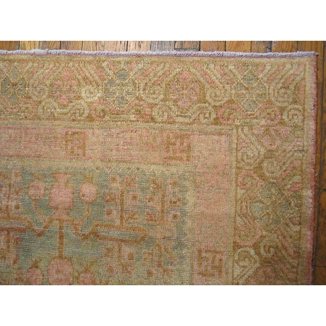 1930s Tan Taupe Pomegranate Antique Central Asian Khotan Rug 5'10" X 11'8" Handknotted Wool Carpet For Sale - Image 4 of 6