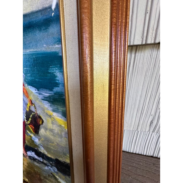 1970s Late 20th Century Impressionist Style Mother, and Daughter on the Beach by Richard Tocci Framed For Sale - Image 5 of 8