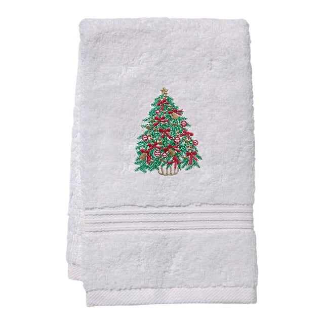 Christmas Tree Embroidered Terry Guest Towel For Sale