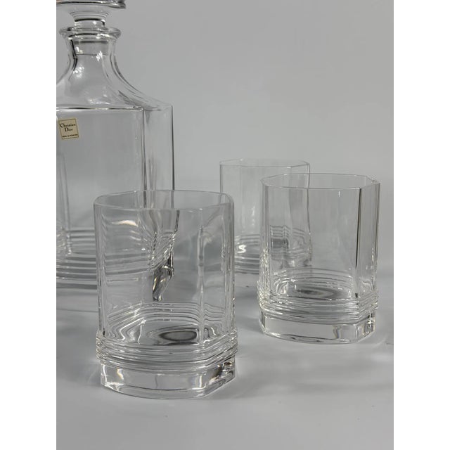 Glass Lead Crystal Decanter and Whiskey Glasses from Christian Dior, 1970s, Set of 7 For Sale - Image 7 of 16