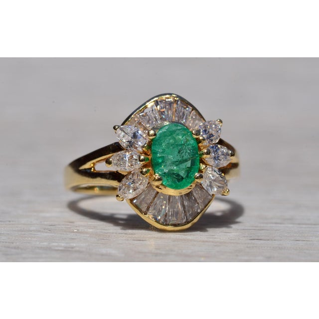 Metal The Sunset Ridge: Natural Emerald and Diamond Cocktail Ring For Sale - Image 7 of 10
