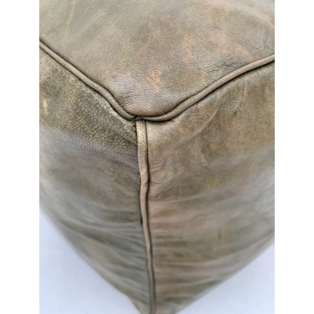 Early 21st Century Square Green Olive Handmade Moroccan Leather Pouf Cover For Sale - Image 5 of 11