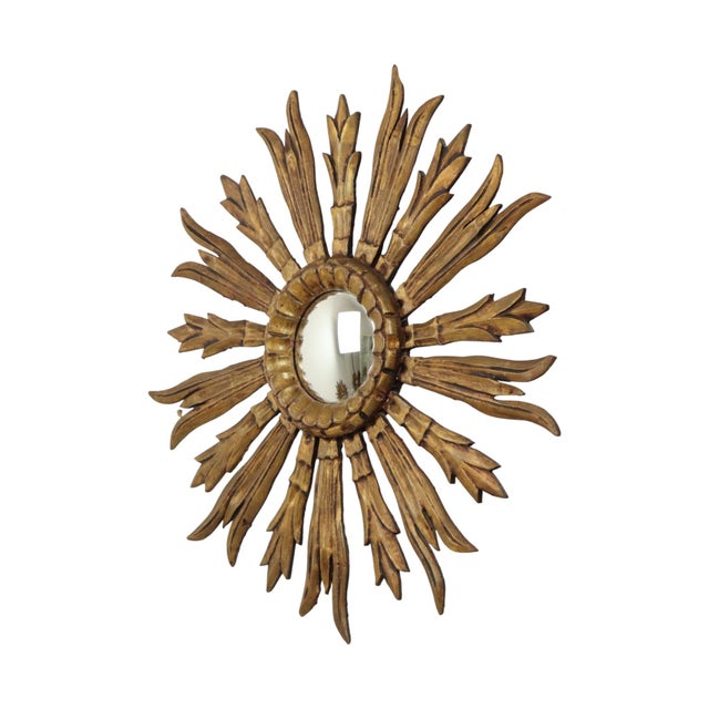 Mid-Century Modern Wooden Sunburst Mirror, 1950s For Sale - Image 3 of 16
