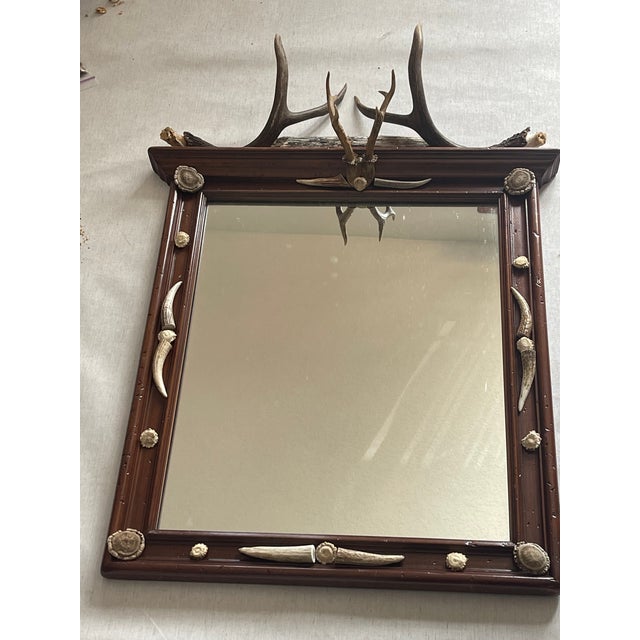 1940s Antique Black Forest Roe Deer Antlers and Borrows Wall Mirror For Sale - Image 5 of 5