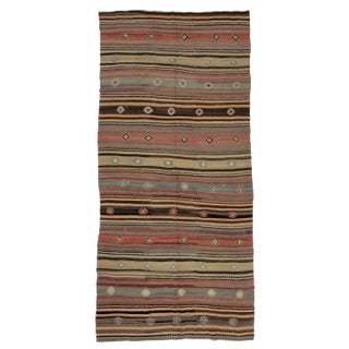 Vintage Striped Wool Turkish Kilim Rug-5′ × 10′6″ For Sale
