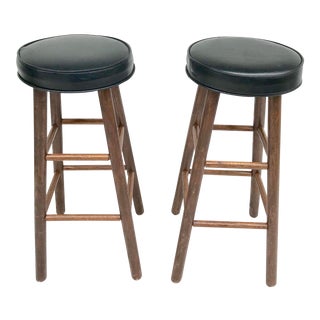 20th Century Contemporary Black and Wood Bar Stools - a Pair For Sale