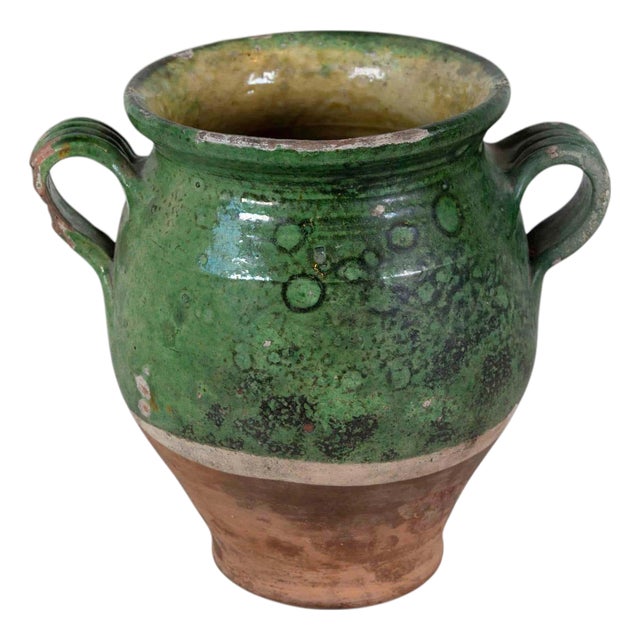 French 19th Century Green-Glaze Confit Pot For Sale