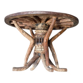 Antique Hardwood Rustic Hardwood Wagon Wheel Center Table For Sale