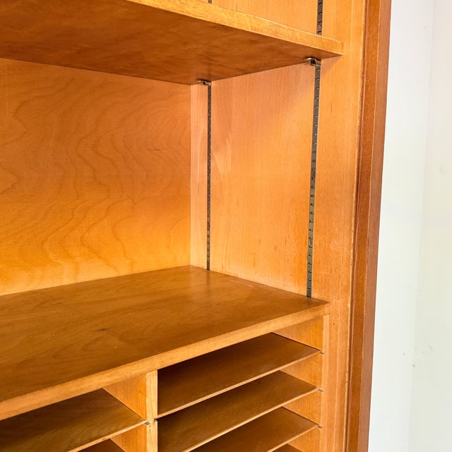 Brown Mid-Century Modern Vintage Oak Tambour Secretary Cabinet, Germany, 1960s For Sale - Image 8 of 16
