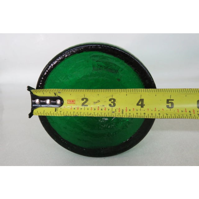 Mid 20th Century Emerald Green Crackle Glass Decanter Bottle Vase No Stopper For Sale - Image 5 of 13