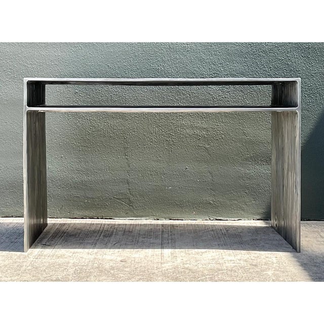 Late 20th Century Vintage Wood Grain Metal Console Table For Sale - Image 5 of 12