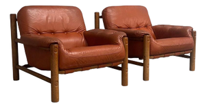 Brutalist Leather Lounge Chairs, 1960s, Set of 2