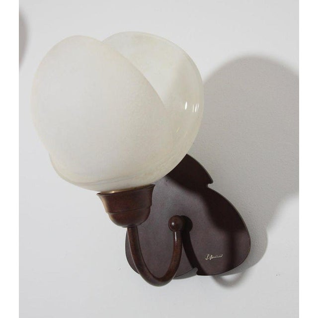 Italian Murano Frosted Glass and Bronze Finish Wall Sconce Clover Base For Sale - Image 11 of 18