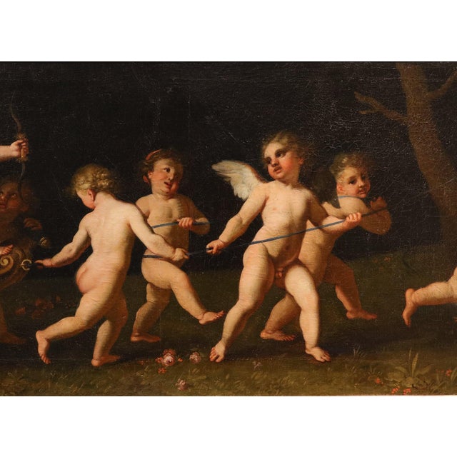 Francesco Albani, Cupids at Play Entertaining with Venus's Chariot, 17th Century, Oil Painting on Canvas, Framed For Sale - Image 9 of 15