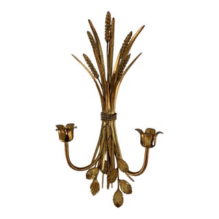 Early 20th Century Italian Gilt Tole Wheat Sheaf Candle Sconce For Sale