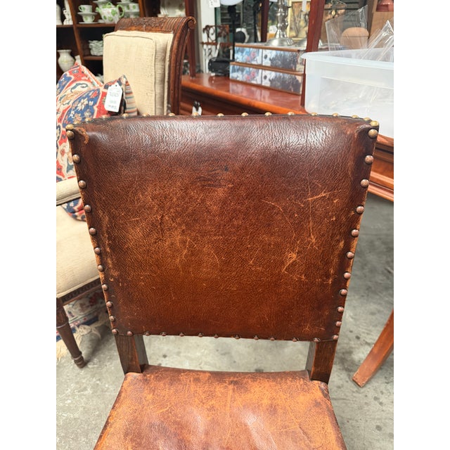 Set of 4 19th-Century English Cromwellian Leather & Oak Dining Chairs For Sale - Image 13 of 18