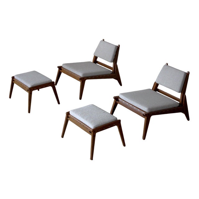Hunting Chairs and Ottomans by Heinz Heger, Germany, 1960s, Set of 4 For Sale