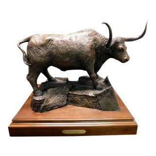 "Longhorn" Contemporary Anton Arkhipov Buffalo Bronze Signed Sculpture For Sale