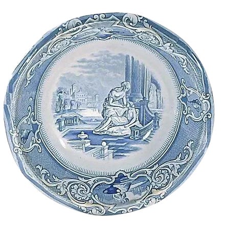 Antique English Ironstone Blue Ceramic Wash Bowl For Sale