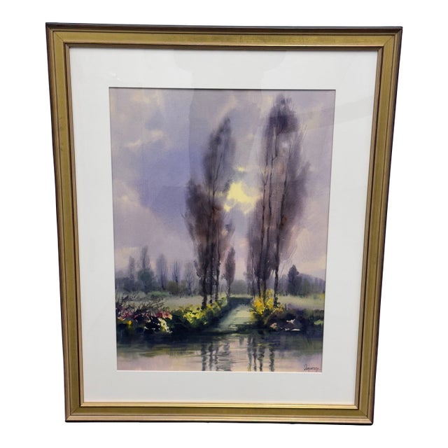 Circa 2000 Rafael Requena (1932 - 2003) "Xochimilco, Mexico" Framed Watercolor For Sale