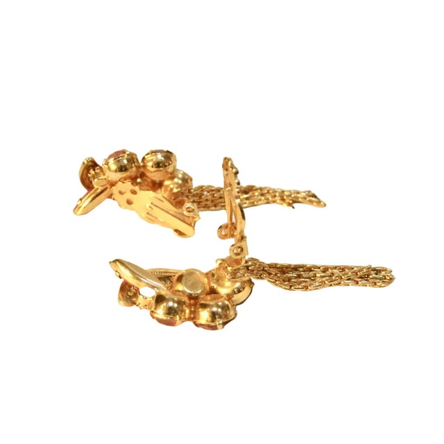 1960s 1960s Vintage Multi-Colored Glass Stones Gold Filigree Tassel Earrings, 2 Pieces For Sale - Image 5 of 5