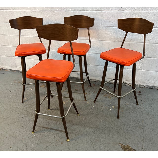 Mid-Century Modern Mid-Century Modern Swivel Bar Stools Circa 1960's For Sale - Image 3 of 14