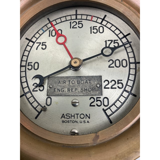 1920s Vintage Ashton Brass Pressure Gauge With Double Needle Mechanism For Sale - Image 5 of 7