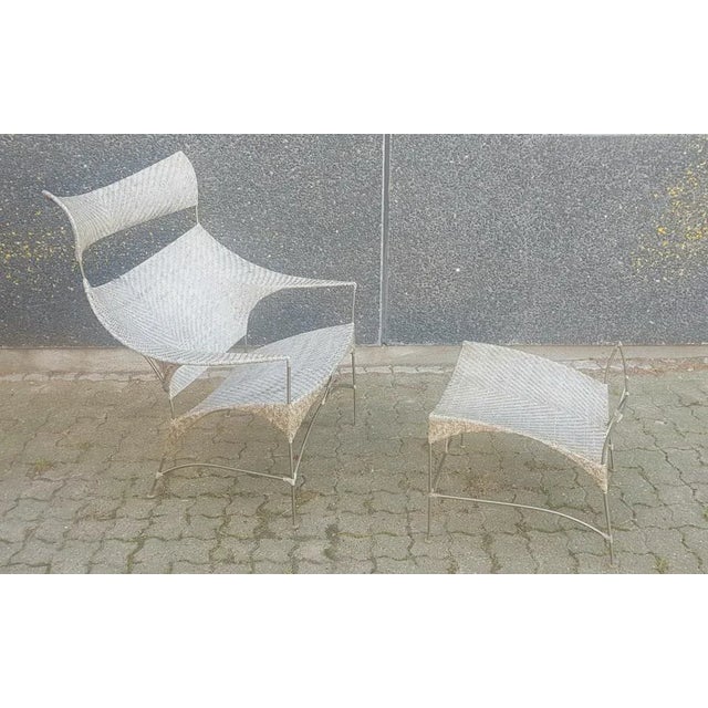 Set of Japanese Rattan Armchair with Ottoman For Sale - Image 6 of 6