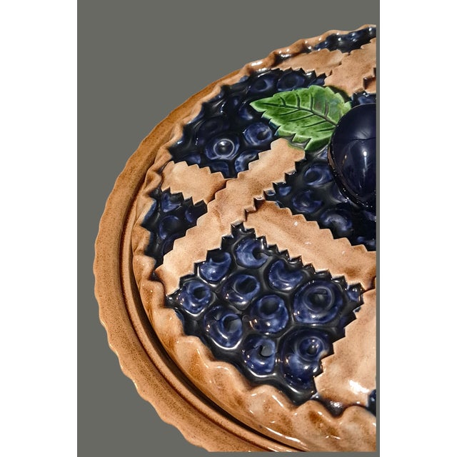 Late 20th Century Vintage Sanor Portuguese Ceramic Blueberry Pie Keeper "Trompe L'oeil" For Sale - Image 5 of 10