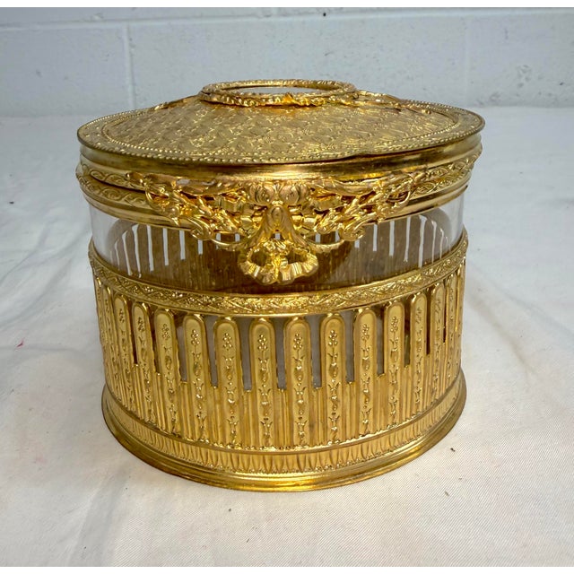 Victorian Antique Ornate Victorian Ormolu Bronze Crystal Jewelry Powder Vanity Box Casket For Sale - Image 3 of 10