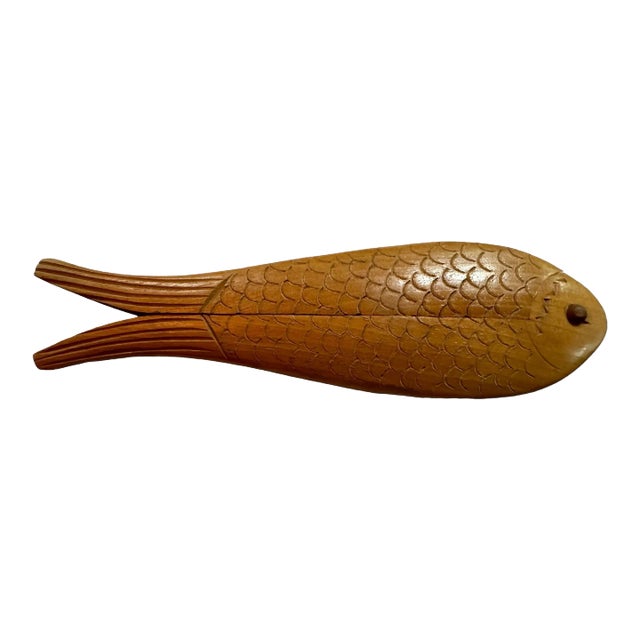 Antique Swedish Solid Wood Hand Carved Fish Shaped Double Nut Cracker, 1930's For Sale