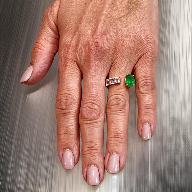 Magnificent Natural Emerald and White Sapphire Ring 6.5 14k Y Gold 4.05 TCW Certified $4,950 310640 This is a Unique...