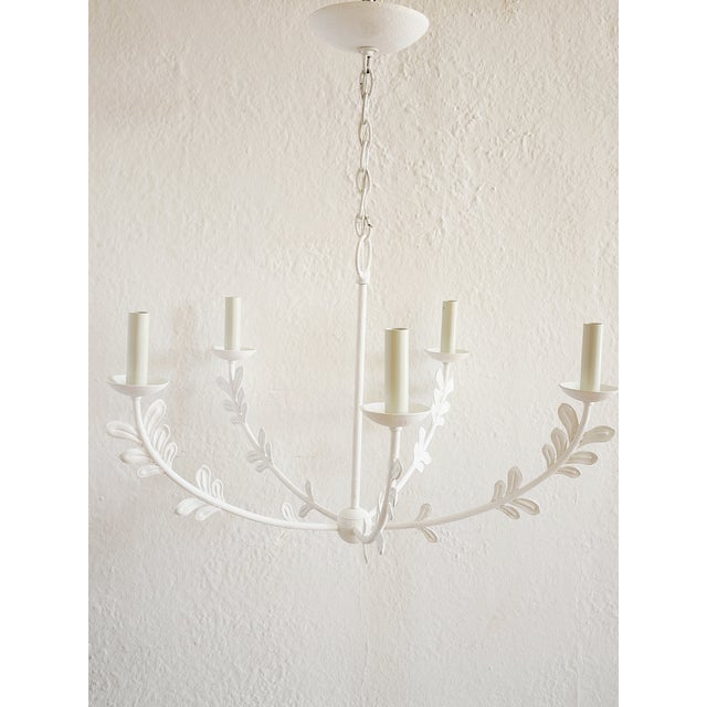 Florian Troy Lighting White Gesso Leaf Motif Chandelier For Sale - Image 4 of 12