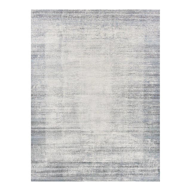Exquisite Rugs Fine Pure Silk Hand-Knotted Silk White/Blue Rug-9'X12' For Sale