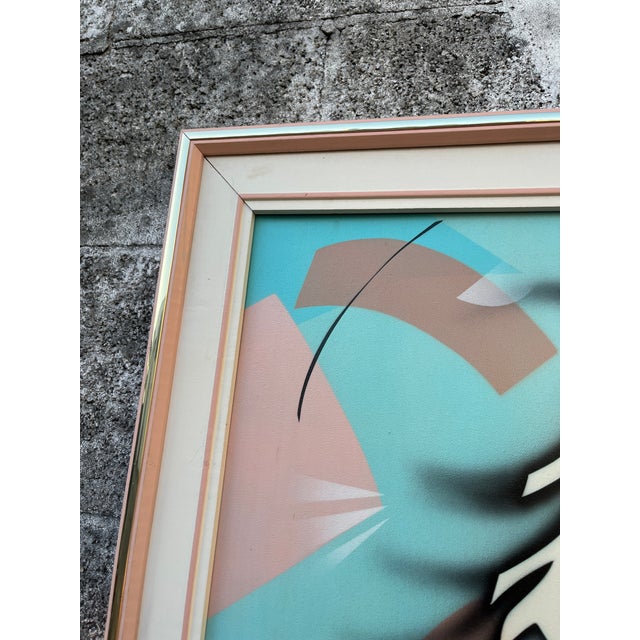 Post Modern Oil Painting in the Patrick Nagel Style, Framed and Signed by the Artist. Circa 1980s. For Sale - Image 14 of 15