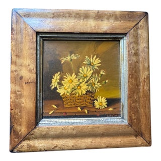1990s Sondra Lipton Miniature Still Life Painting of Daisies American, Framed For Sale