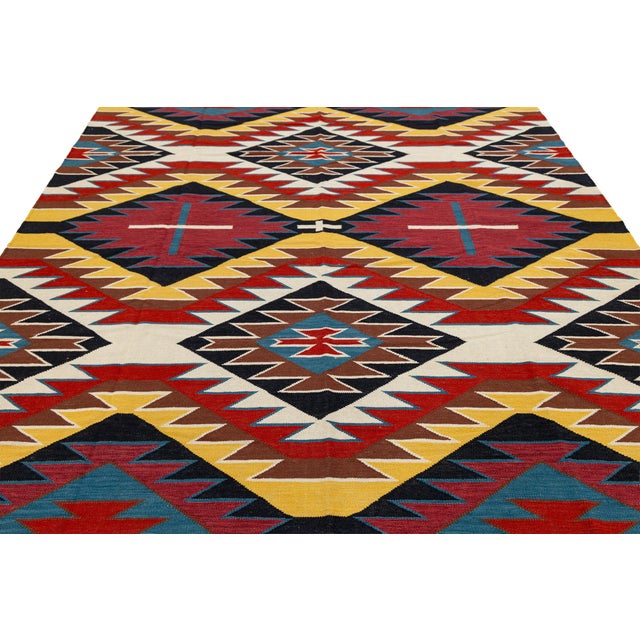 2020s Modern Multicolor Navajo Style Wool Area Rug With Geometric Eye Dazzler Motif For Sale - Image 5 of 8