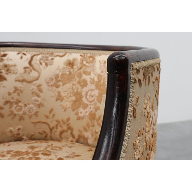 Wood Antique Ebonised Tub Armchairs with Floral Upholstery, France, 1890s, Set of 2 For Sale - Image 7 of 11
