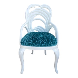 Hollywood Regency White Lacquer Pal Leaf Arm Chair For Sale