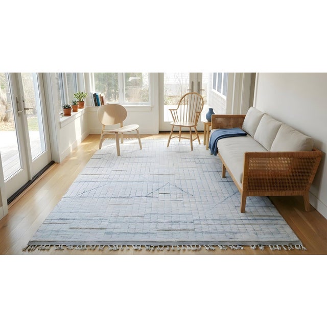8x11 Ivory Hand-Knotted Wool Staircase Motif Geometric Modern Carpet Rug For Sale - Image 14 of 14