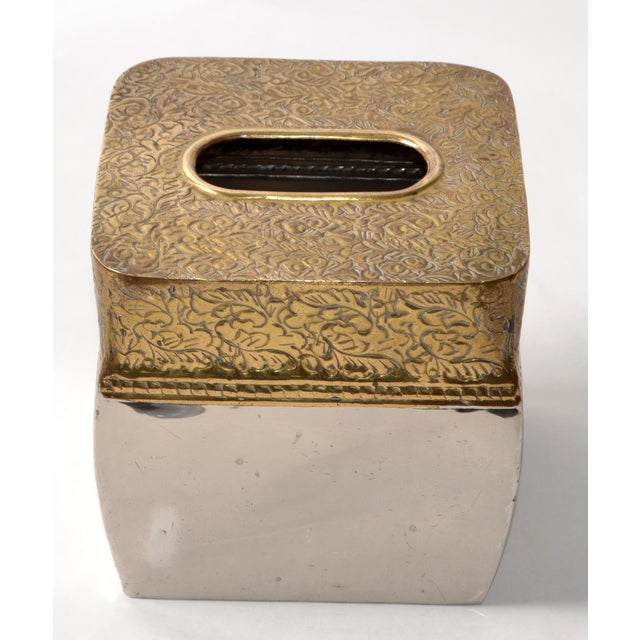 1970s 1970s Bohemian Hand Embossed Jewelry Gold Silver Tissue Box Cover Veratex India For Sale - Image 5 of 14
