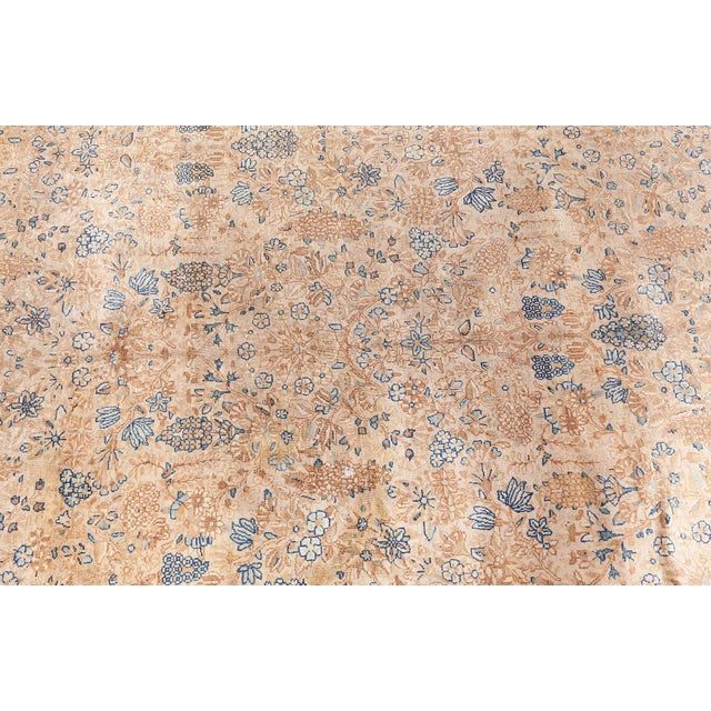 Persian Fine Antique Persian Kirman Beige, Blue, Green Handmade Wool Rug For Sale - Image 3 of 9