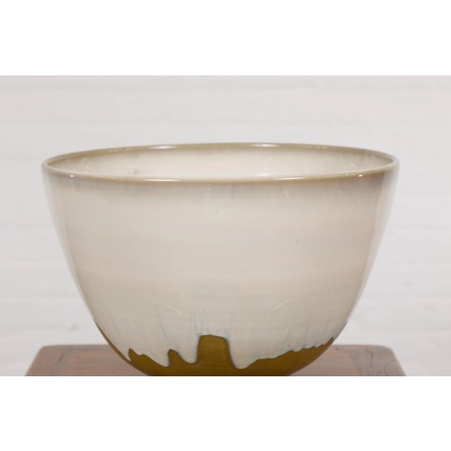 Contemporary White & Brown Glazed Ceramic Bowl For Sale In New York - Image 6 of 12