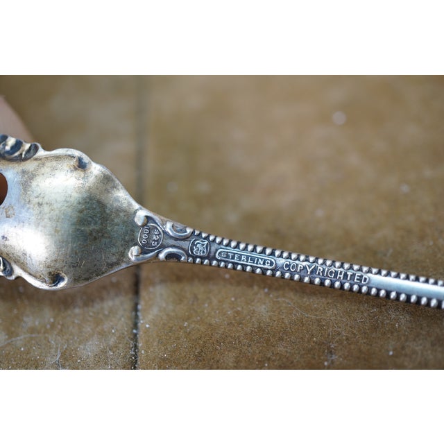 Antique Towle Sterling Silver Long Canterbury Olive Pickle Serving Fork For Sale - Image 6 of 10