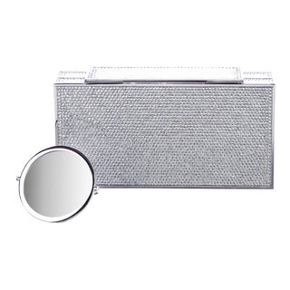 Judith Leiber Flip Top Crystals Rhine Silver Evening Bag Purse Minaudiere For Sale