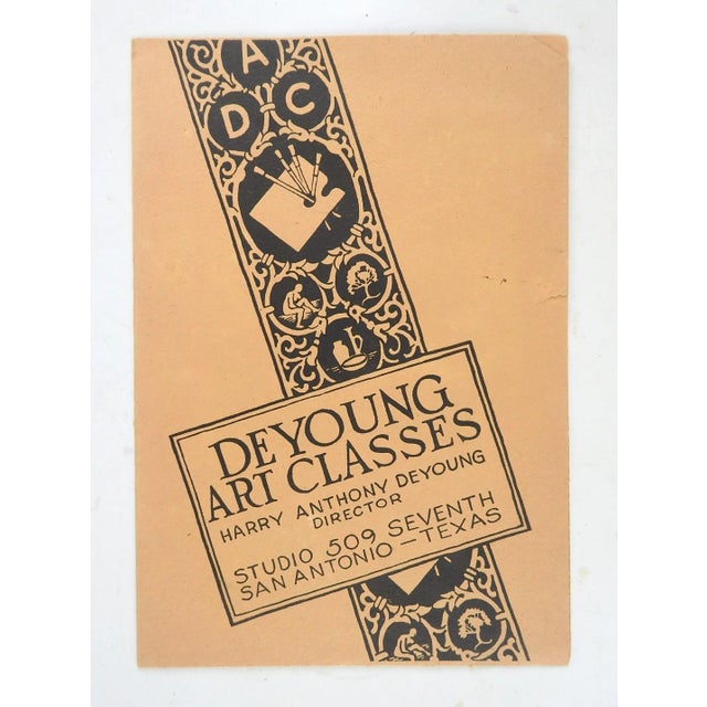 Vintage circa 1930's block print on paper by Harry Anthony DeYoung (1893-1956) Texas. Signed in plate lower right corner,...