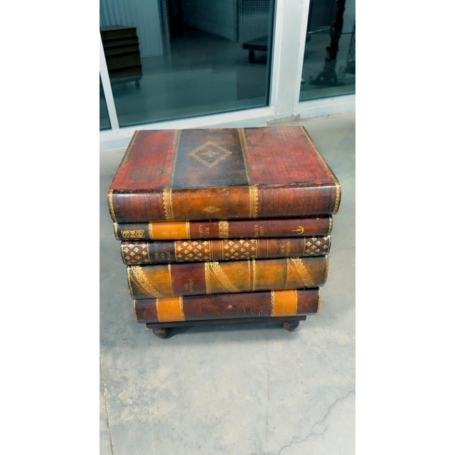 Maitland - Smith Mid 20th Century Maitland-Smith Stacked Leather Faux Books Side Table/Coffee Table With Drawers. For Sale - Image 4 of 12