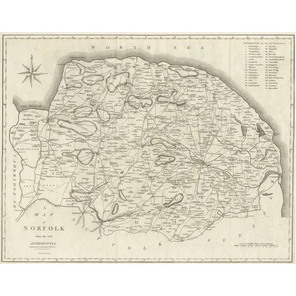 Large Antique County Map of Norfolk, 1805 For Sale - Image 3 of 6